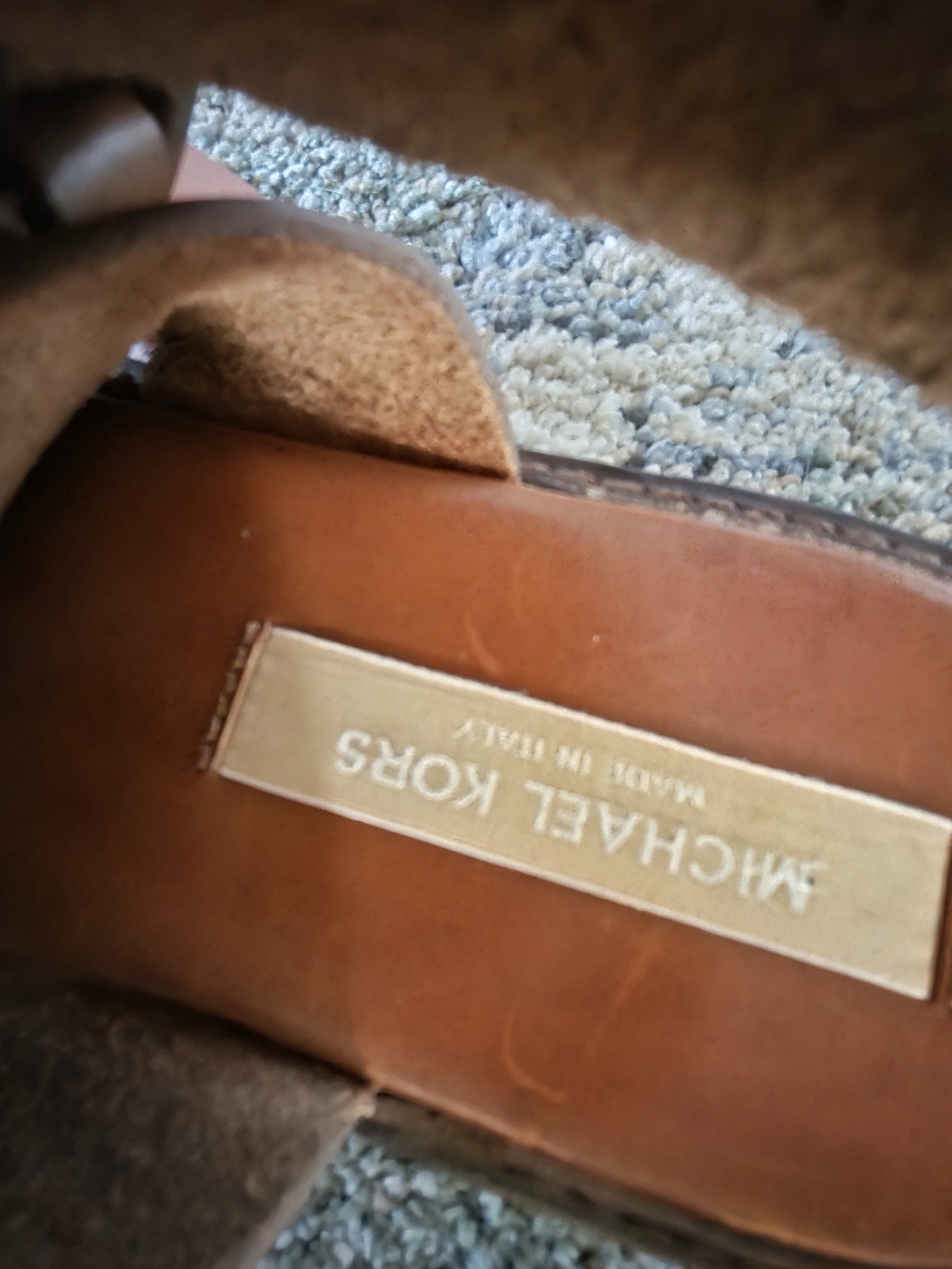 Michael Kors Cognac Leather Lug Sole Braided Strap Sandals 37.5 7.5 Italy - Picture 2 of 5